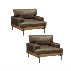Home Square 2 Piece Leather Accent Chair Set in Oak and Distress Chocolate