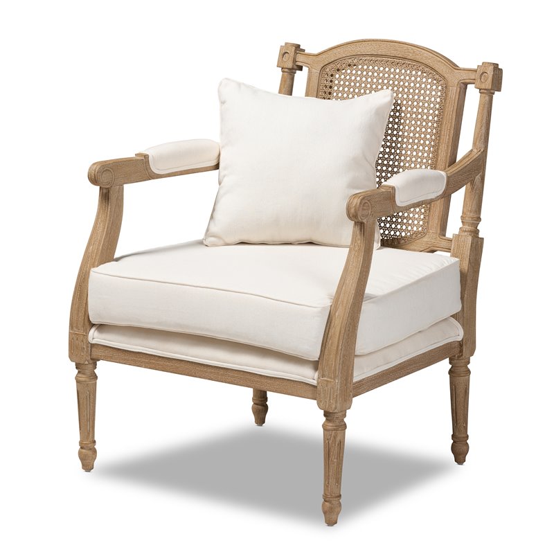 Home Square 2 Piece Wood and Rattan Accent Chair Set in Whitewashed Oak