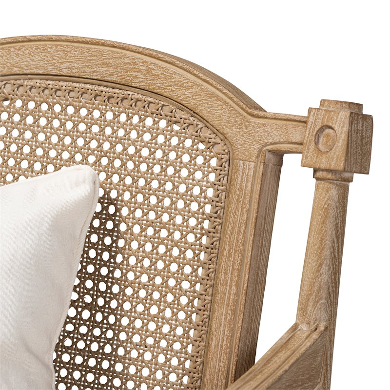 Home Square 2 Piece Wood and Rattan Accent Chair Set in Whitewashed Oak