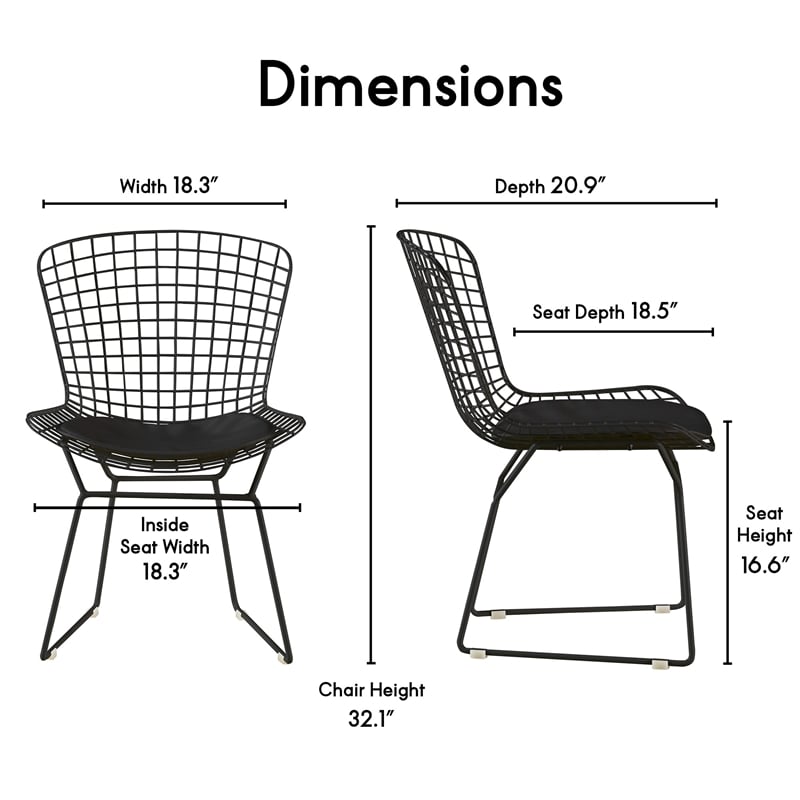 Home Square 2 Piece Wire Dining Side Chair Set in Noir Black
