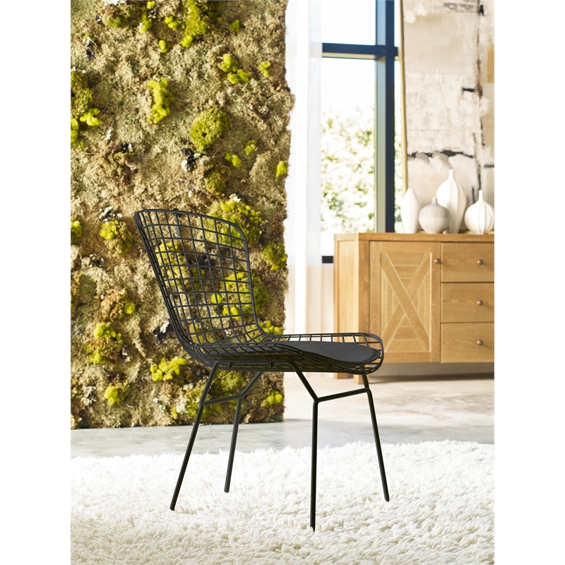 Home Square 2 Piece Wire Dining Side Chair Set in Noir Black
