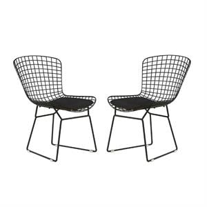 Home Square 2 Piece Wire Dining Side Chair Set in Noir Black