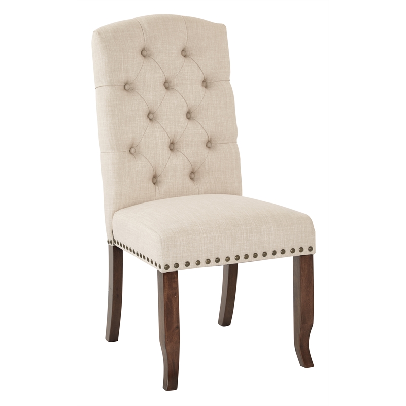 Home Square 2 Piece Tufted Linen Fabric Dining Chair Set in Cream