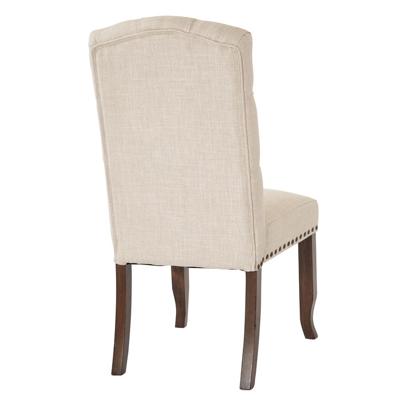 Home Square 2 Piece Tufted Linen Fabric Dining Chair Set in Cream