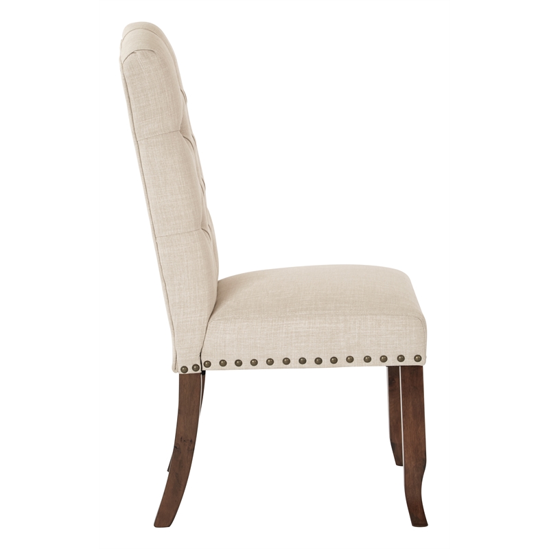 Home Square 2 Piece Tufted Linen Fabric Dining Chair Set in Cream