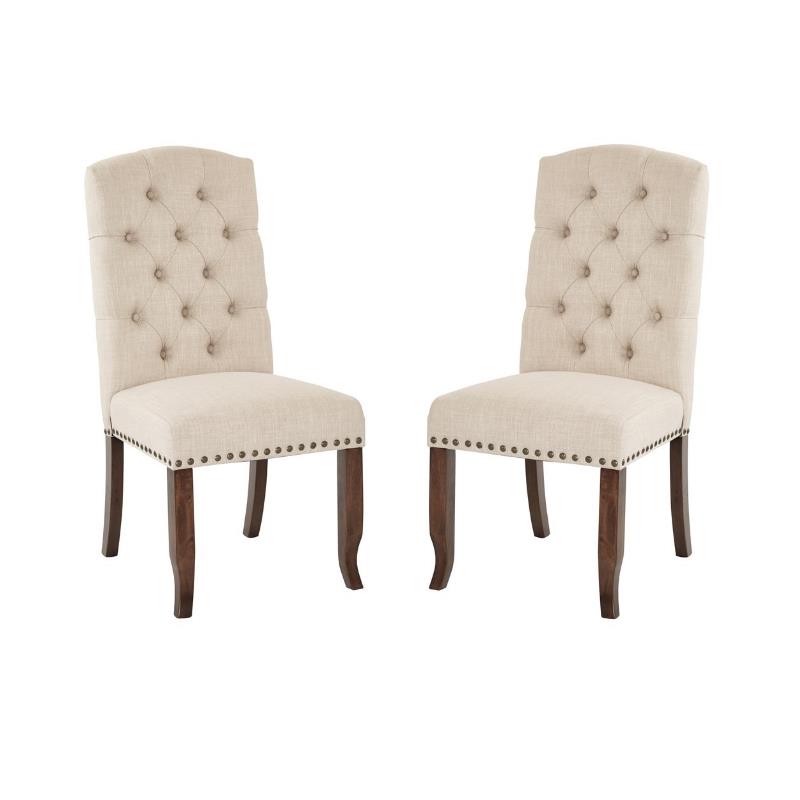 Home Square 2 Piece Tufted Linen Fabric Dining Chair Set in Cream