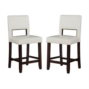 Home Square 24&quot Height Wood Counter Stool Set in White (Set of 2)