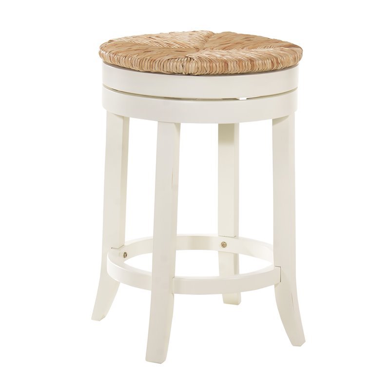 Home Square 2 Piece Swivel Rush Seat Counter Stool Set in Antique White
