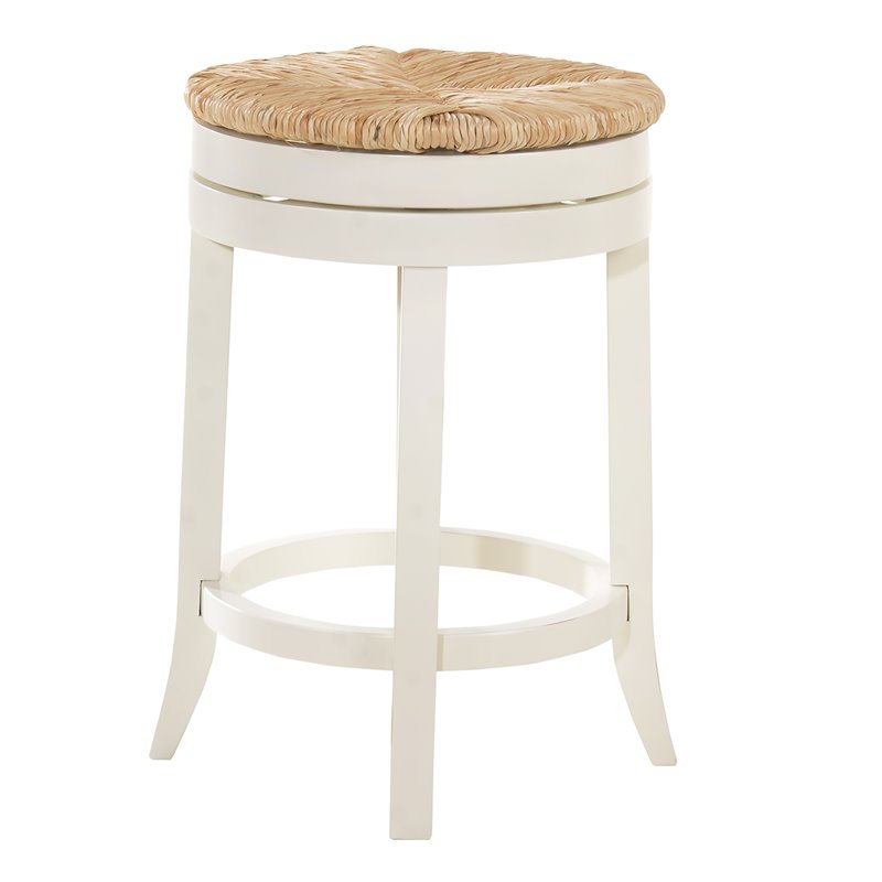 Home Square 2 Piece Swivel Rush Seat Counter Stool Set in Antique White