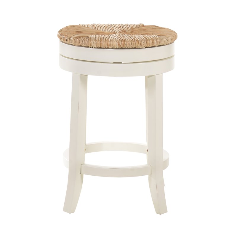 Home Square 2 Piece Swivel Rush Seat Counter Stool Set in Antique White