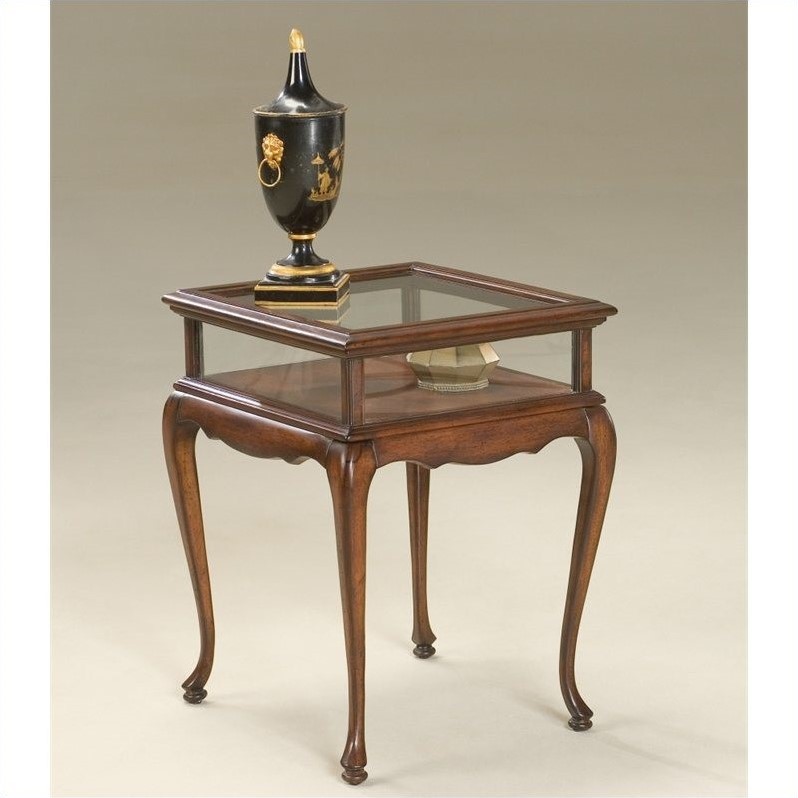 Home Square 2 Piece Traditional Curio Table Set in Plantation Cherry