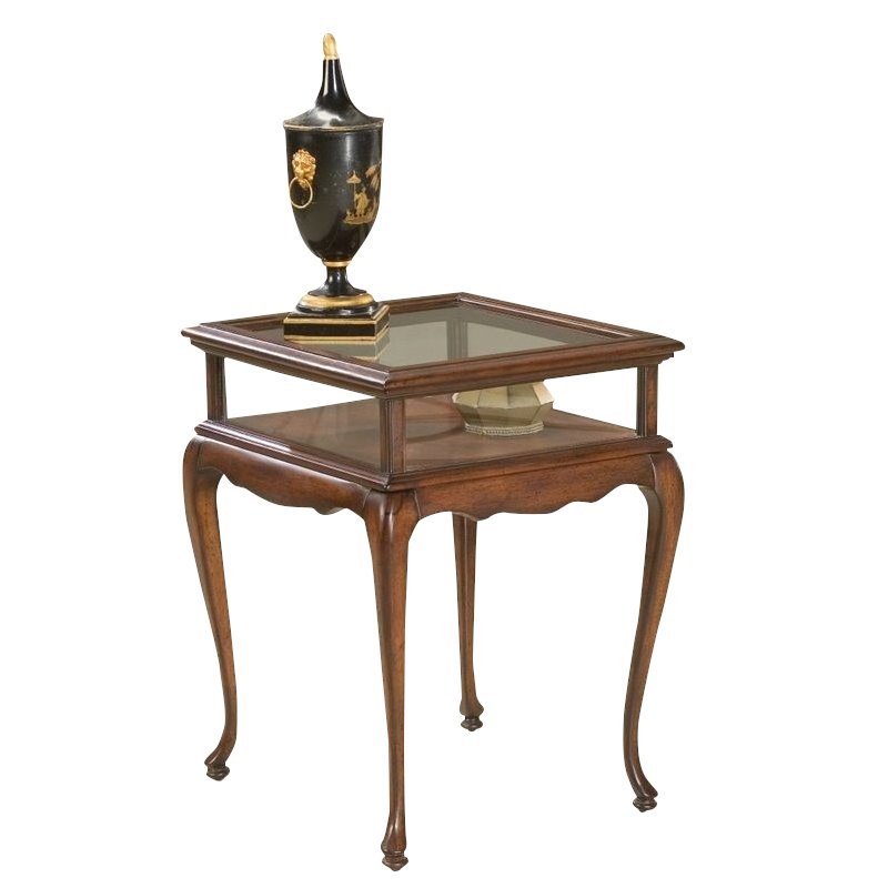 Home Square 2 Piece Traditional Curio Table Set in Plantation Cherry