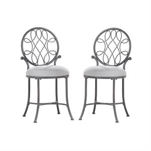 Home Square 2 Piece Metal Vanity Stool Set in Metallic Gray