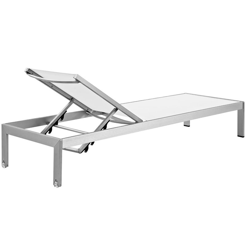 Home Square 2 Piece Aluminum Mesh Patio Chaise Lounge Set in Silver/White