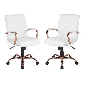 Home Square 2 Piece Mid Back Leather Office Chair Set in White and Rose Gold