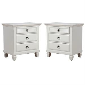 Home Square 3 Drawer Wood Nightstand Set in White (Set of 2)