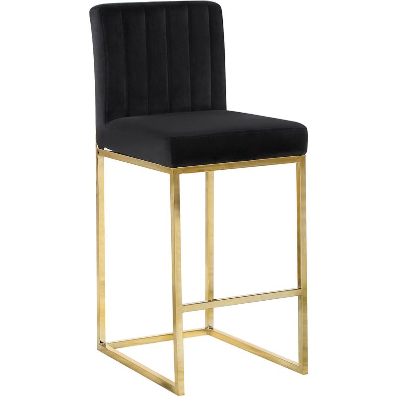 Home Square 2 Piece Upholstered Velvet Counter Stool Set in Black