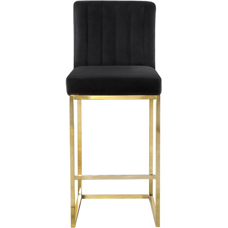 Home Square 2 Piece Upholstered Velvet Counter Stool Set in Black