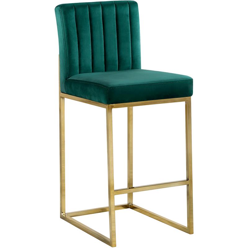 Home Square 2 Piece Upholstered Velvet Counter Stool Set in Green