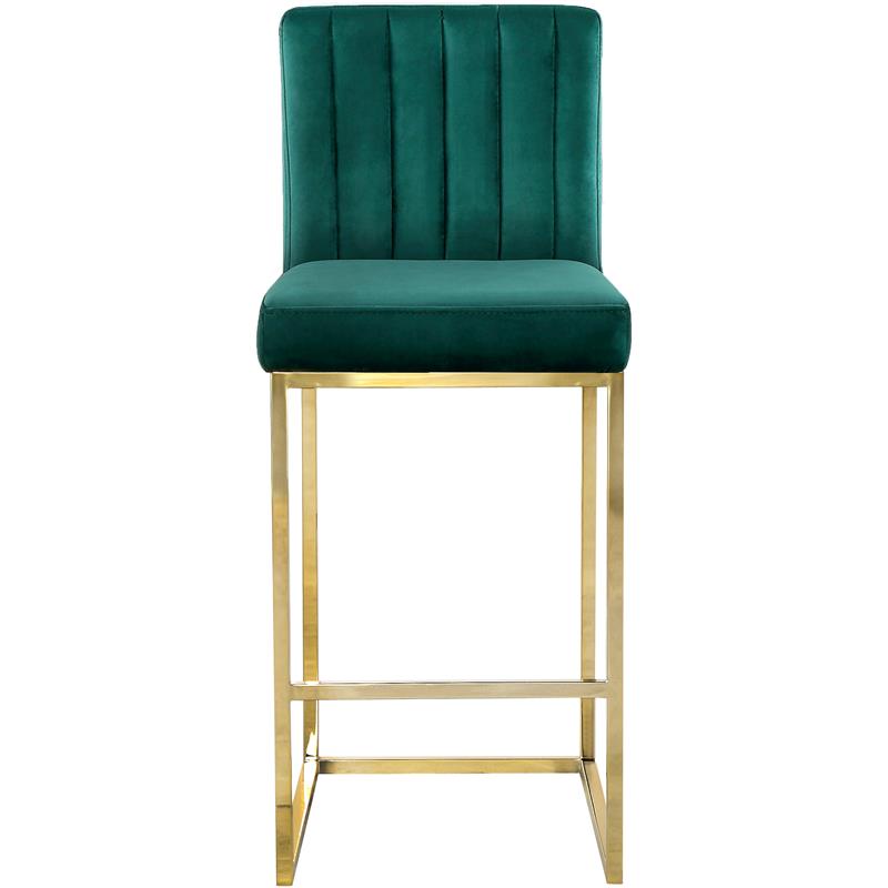 Home Square 2 Piece Upholstered Velvet Counter Stool Set in Green