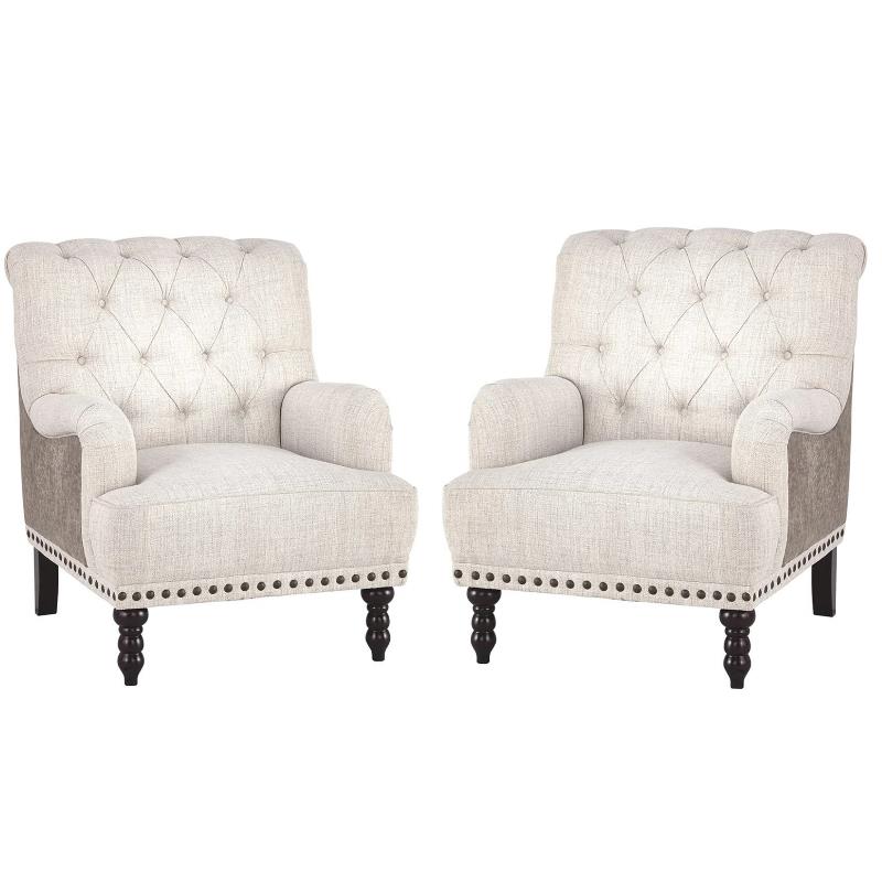 Home Square Tufted Accent Chair with Nailhead Trim in Ivory ( Set of 2 )