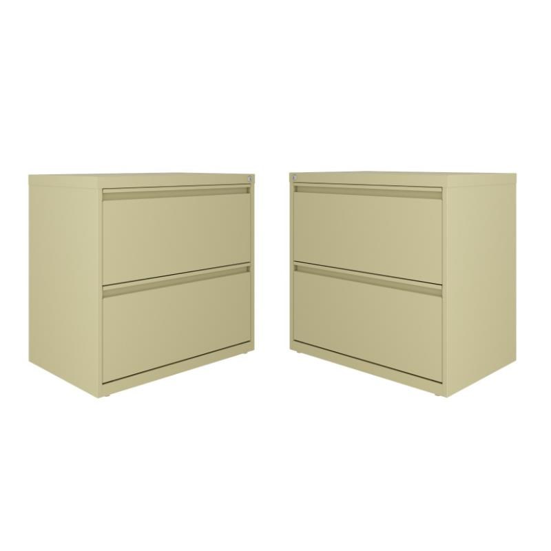 Home Square 2 Drawer Metal Lateral Filing Cabinet Set in Putty/Beige (Set of 2)
