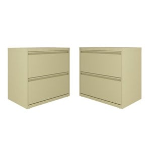 Home Square 2 Drawer Metal Lateral Filing Cabinet Set in Putty/Beige (Set of 2)