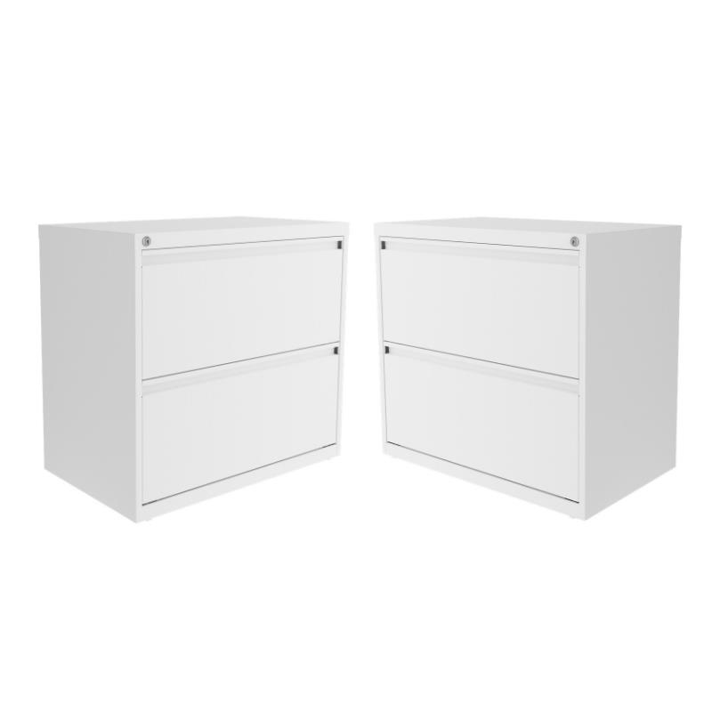 Home Square 2 Drawer Metal Lateral 101 Filing Cabinet Set in White (Set of 2)