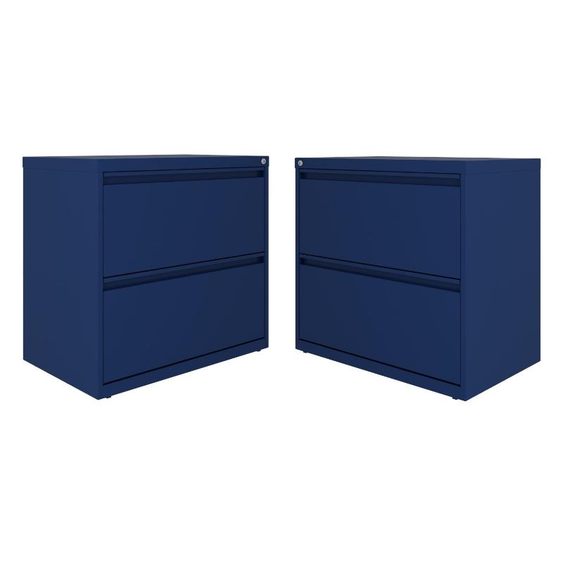 Home Square 2 Drawer Metal Lateral 101 Filing Cabinet Set in Navy (Set of 2)