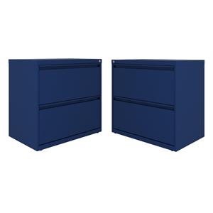 Home Square 2 Drawer Metal Lateral 101 Filing Cabinet Set in Navy (Set of 2)