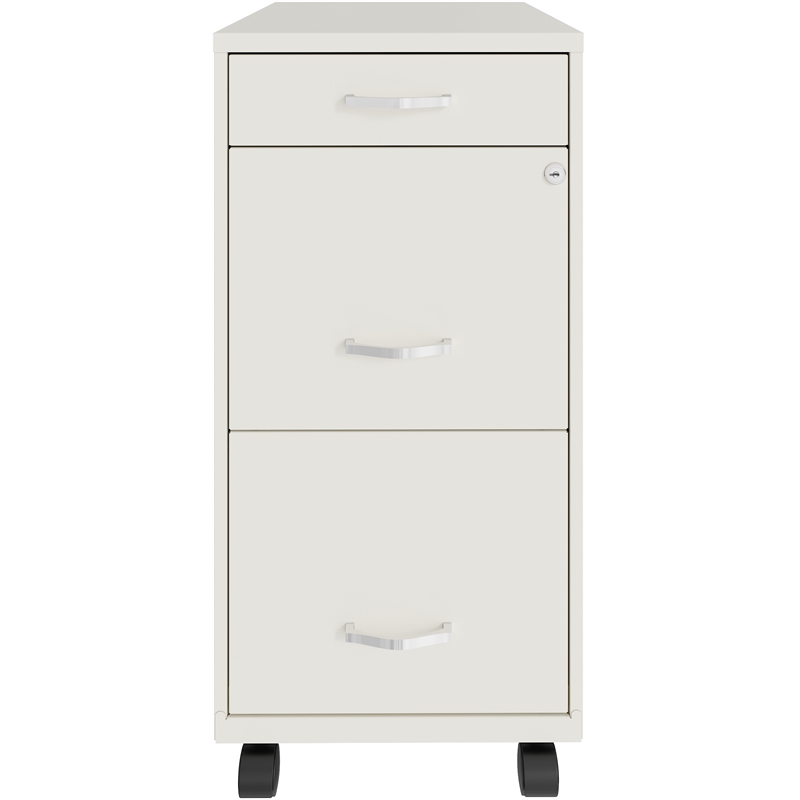 Home Square 3 Drawer Mobile Metal Filing Cabinet Set in Pearl White (Set of 2)