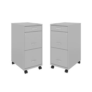 Home Square 3 Drawer Mobile Metal Filing Cabinet Set in Arctic Silver (Set of 2)