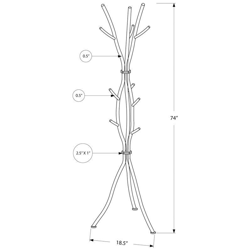 Home Square 8 Hook Hammered Metal Branching Coat Rack Set in Silver (Set of 2)