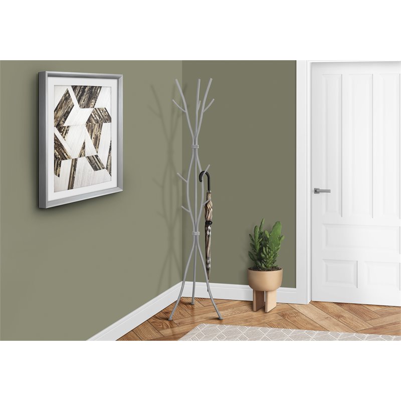Home Square 8 Hook Hammered Metal Branching Coat Rack Set in Silver (Set of 2)