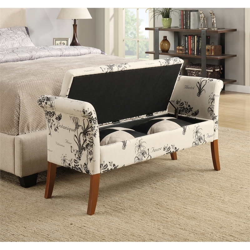 Home Square 2 Piece Designs4Comfort Fabric Storage Bench Set in Beige Botanical