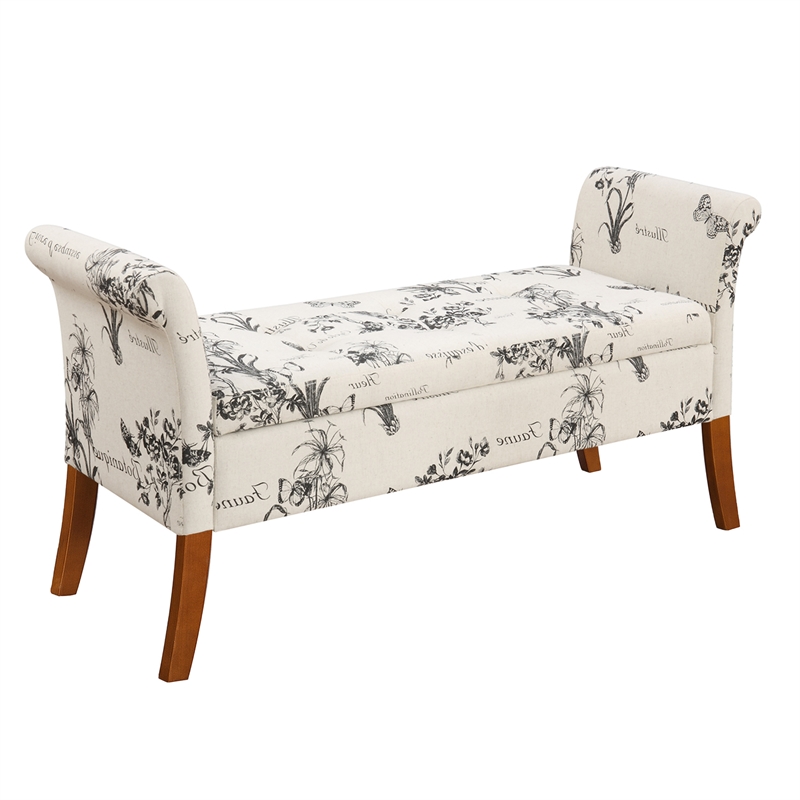 Home Square 2 Piece Designs4Comfort Fabric Storage Bench Set in Beige Botanical