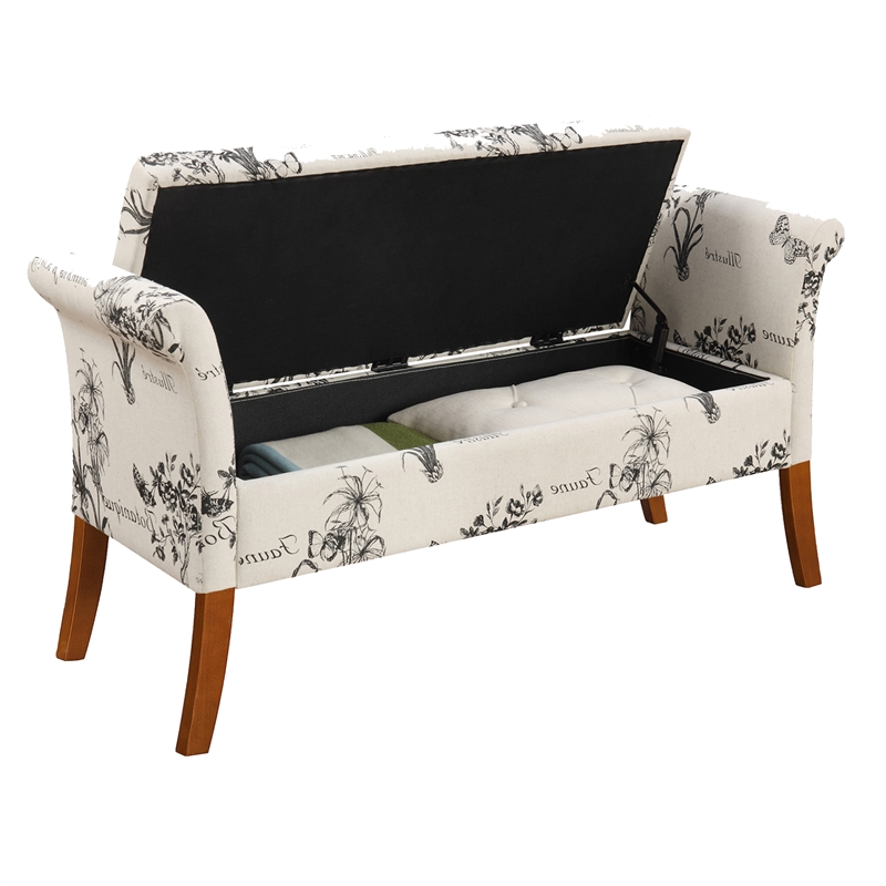 Home Square 2 Piece Designs4Comfort Fabric Storage Bench Set in Beige Botanical