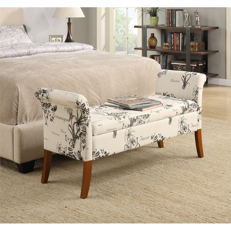 Home Square 2 Piece Designs4Comfort Fabric Storage Bench Set in Beige Botanical
