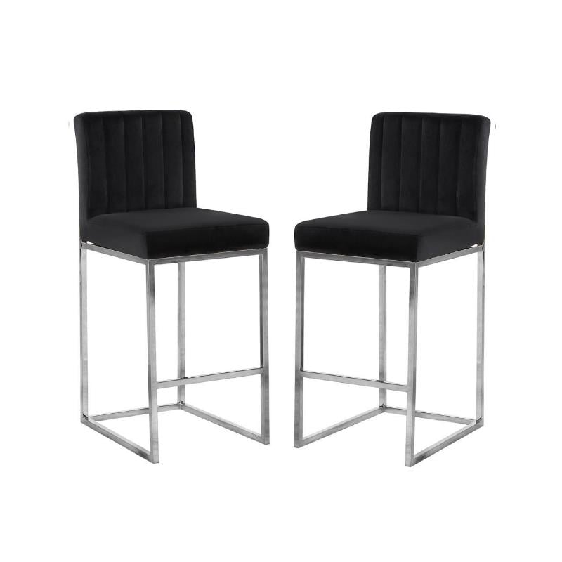 Home Square 2 Piece Upholstered Velvet Counter Stool Set in Black