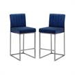 Home Square 2 Piece Upholstered Velvet Counter Stool Set in Navy Blue