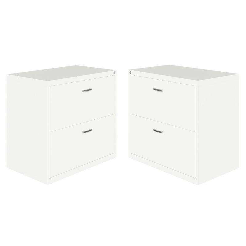 Home Square 2 Drawer Lateral Metal Filing Cabinet Set in White (Set of 2)