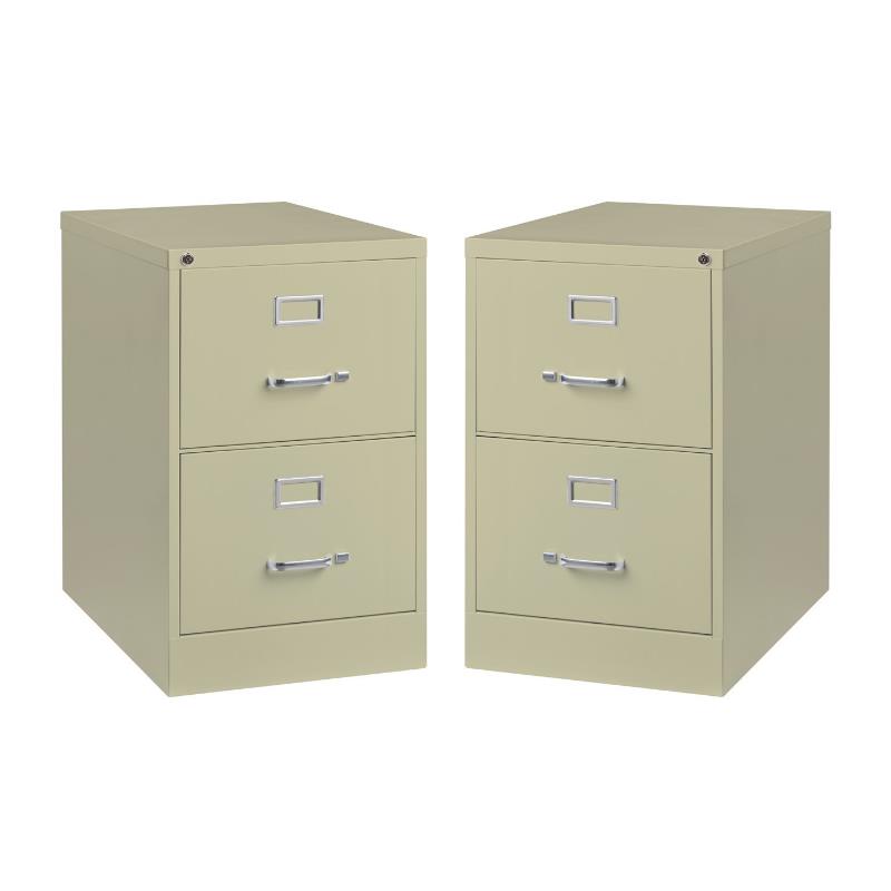 Home Square 2 Drawer Deep Metal Filing Cabinet Set in Putty (Set of 2)