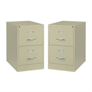 Home Square 2 Drawer Deep Metal Filing Cabinet Set in Putty (Set of 2)