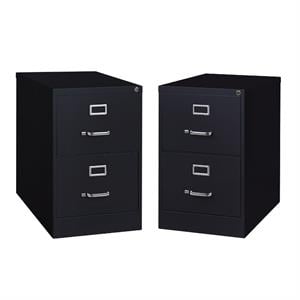 Home Square 2 Drawer Deep Metal Filing Cabinet Set in Black (Set of 2)