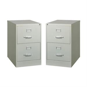 Home Square 2 Drawer Deep Metal Filing Cabinet Set in Light Gray (Set of 2)