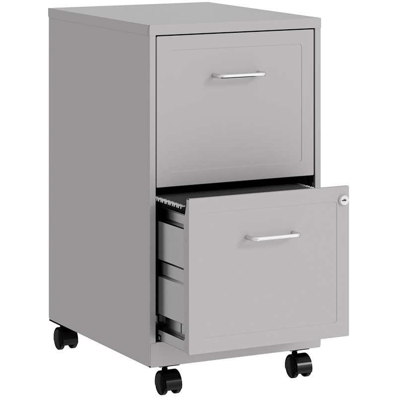 Home Square 2 Drawer Mobile Filing Cabinet Set in Arctic Silver (Set of 2)