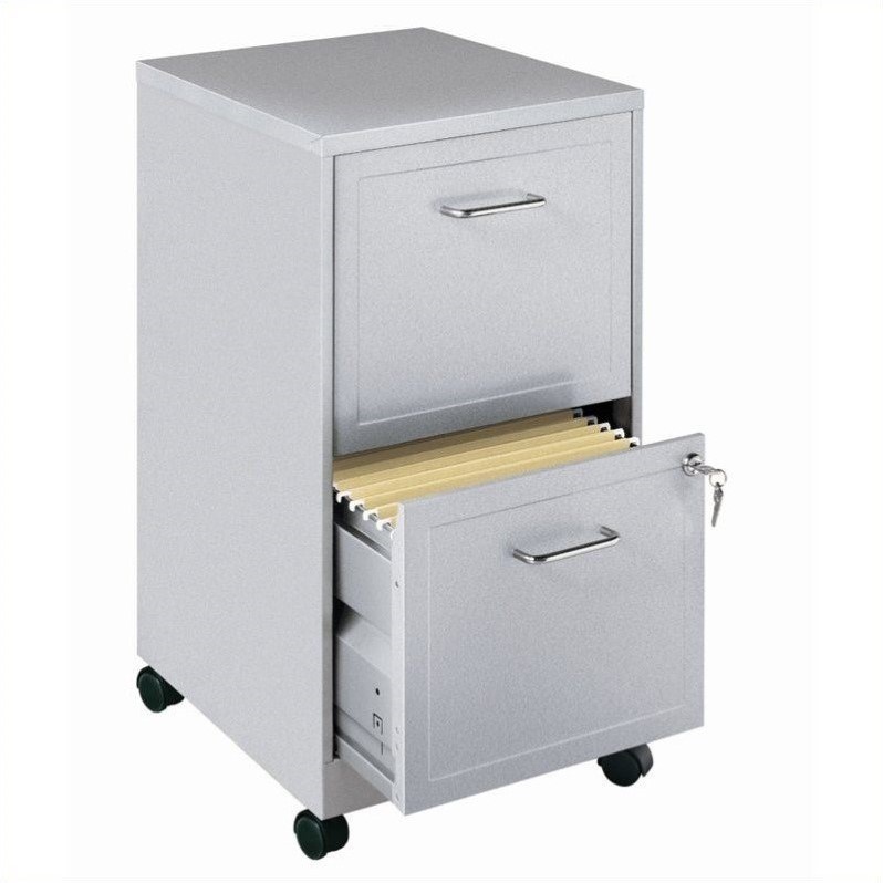 Home Square 2 Drawer Mobile Filing Cabinet Set in Arctic Silver (Set of 2)