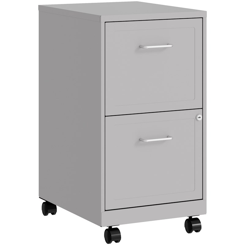 Home Square 2 Drawer Mobile Filing Cabinet Set in Arctic Silver (Set of 2)