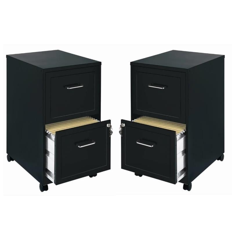 Home Square 2 Drawer Mobile Filing Cabinet Set in Black (Set of 2)