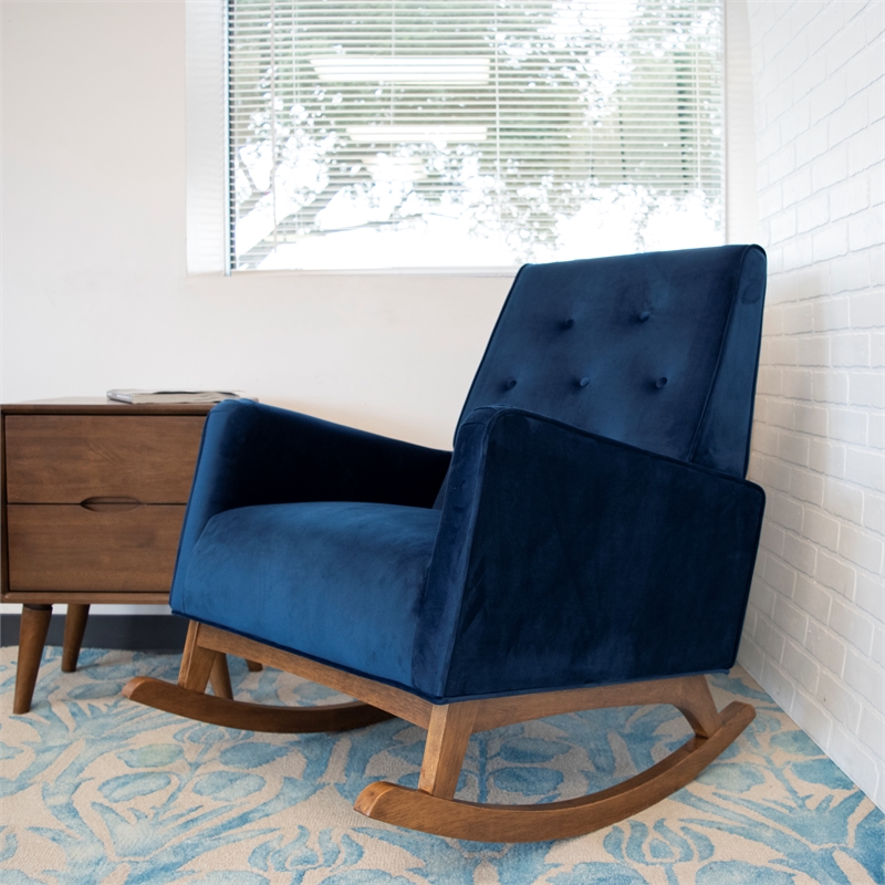 Home Square 2 Piece Mid Century Modern Velvet Rocking Chair Set in Blue